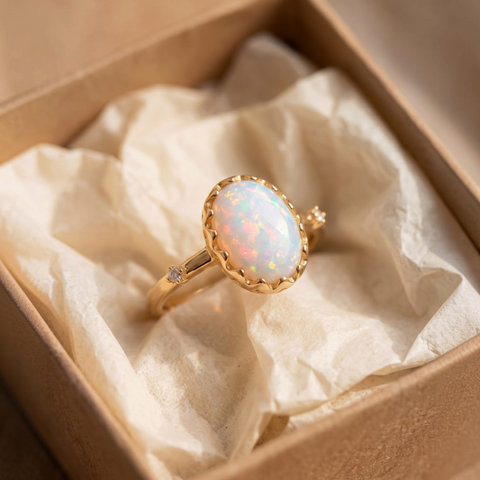 Fijne verstelbare ring met wit opaal | Goud