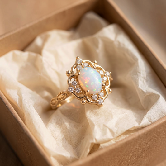 Barokke ring met wit opaal | Goud