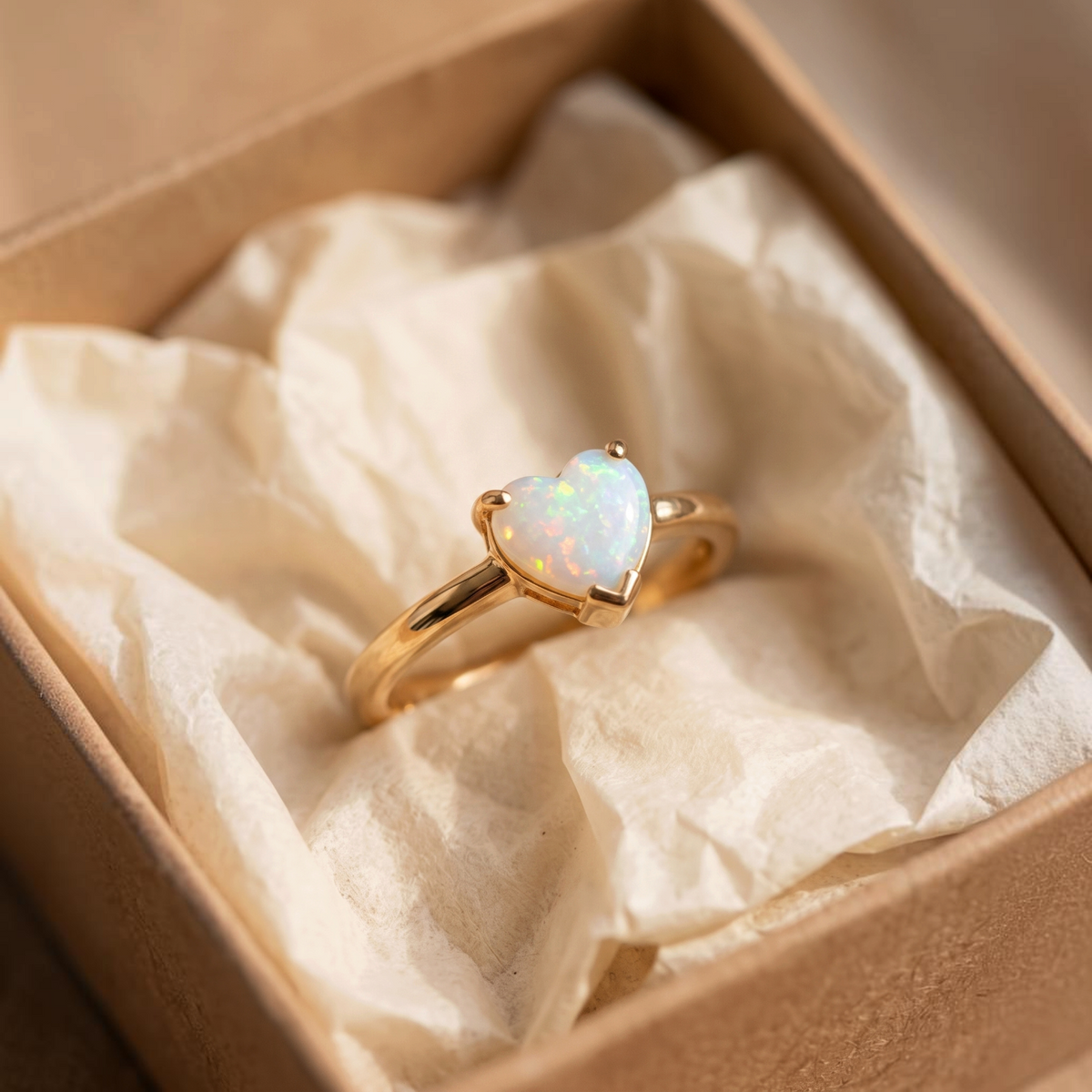 Ring met hart van wit opaal | Goud