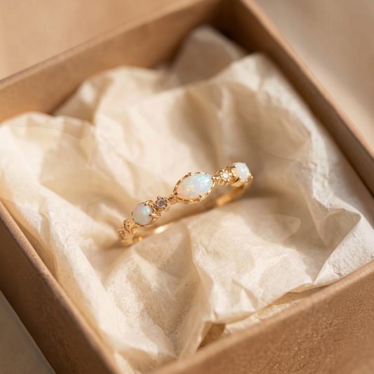 Fijne ring met marquise geslepen wit opaal | Goud