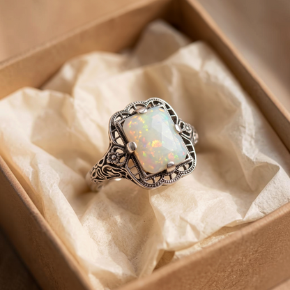 Filigraan ring met wit opaal | Witgoud