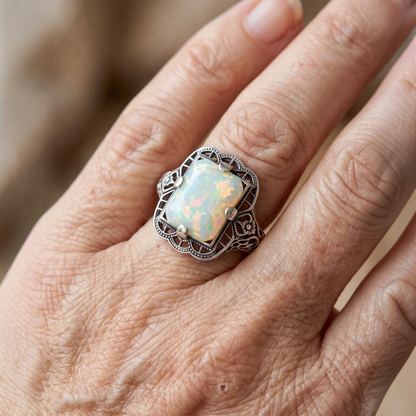 Filigraan ring met wit opaal | Witgoud