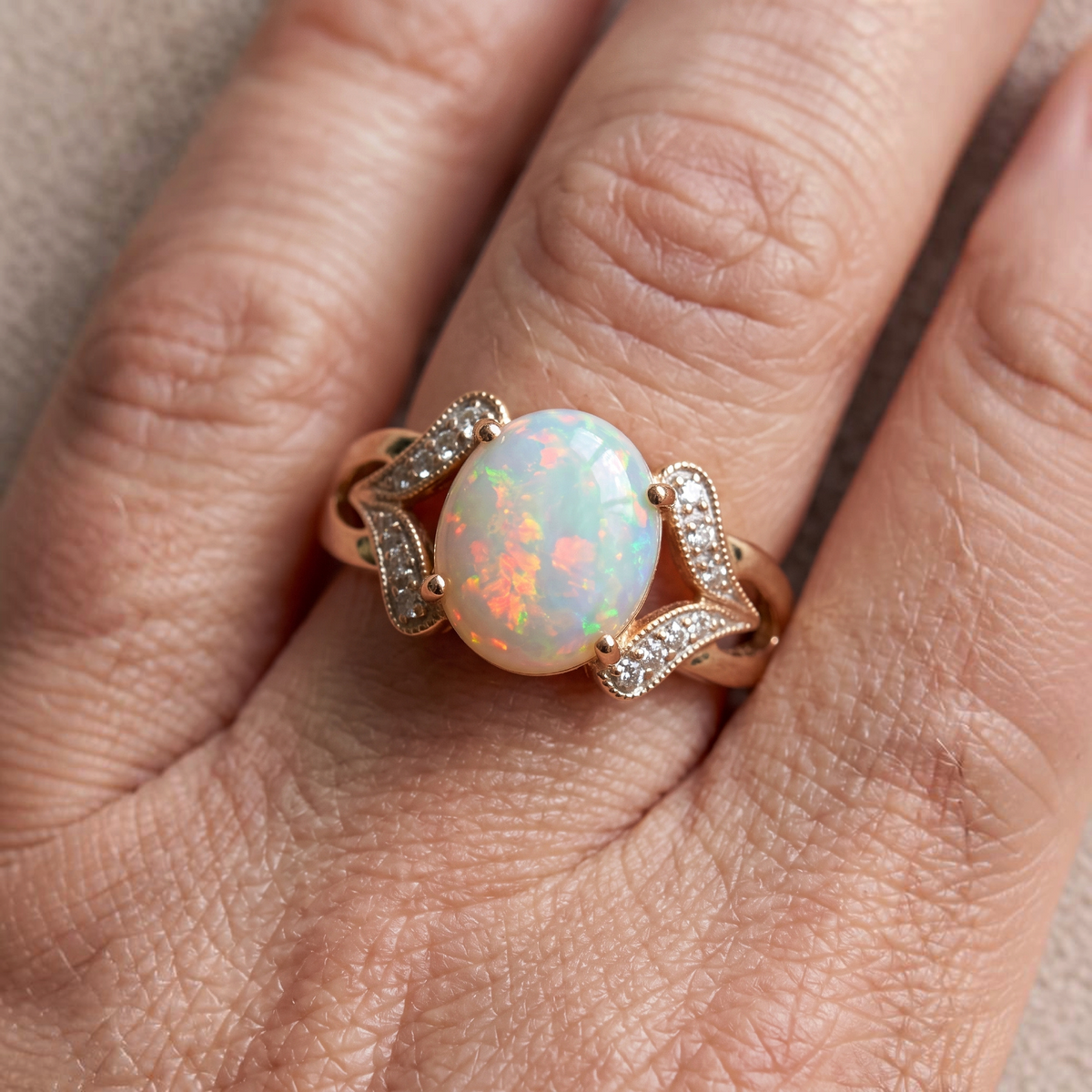 Vintage ring met groot wit opaal | Goud