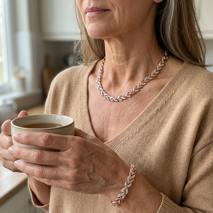 Elegante visstaartset met glas en stenen | Roségoud