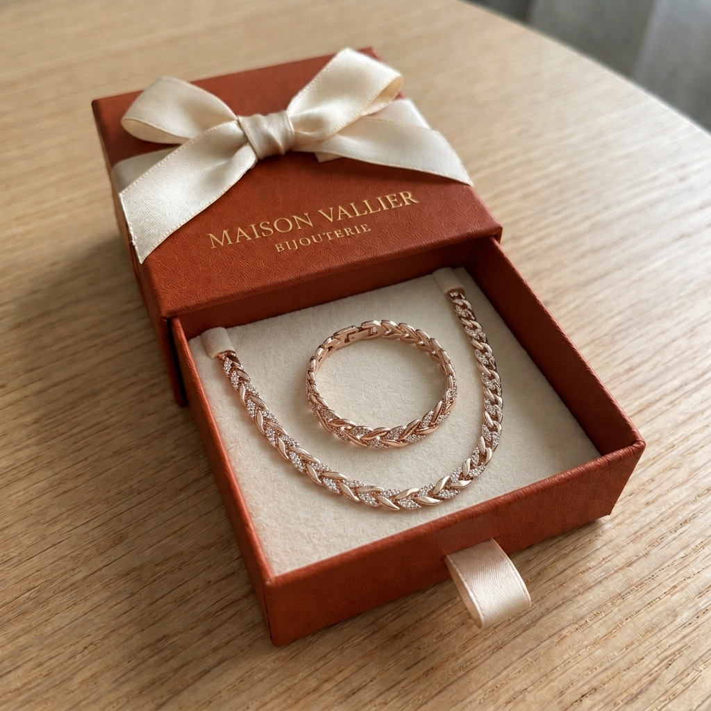 Elegante visstaartset met glas en stenen | Roségoud
