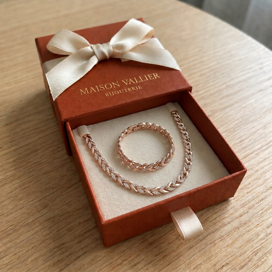 Elegante visstaartset met glas en stenen | Roségoud